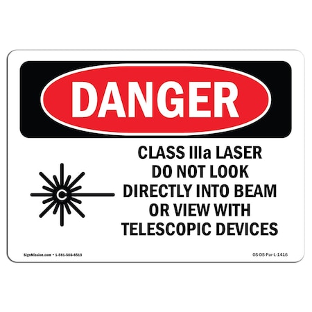 Signmission OSHA Danger, Class IIIa Laser Do Not Look Into Beam, 10in X 7in Decal, 10" W, 7" H, Landscape OS-DS-D-710-L-1416